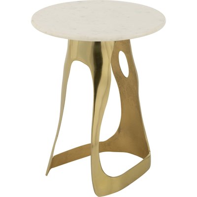 Table d'appoint élégante en aluminium doré et pierre blanche RECOLLECTION