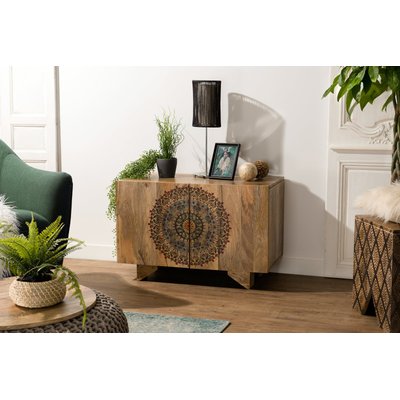 Buffet ethnique bois de manguier mandala 2 portes 83cm MAURAI PIER IMPORT