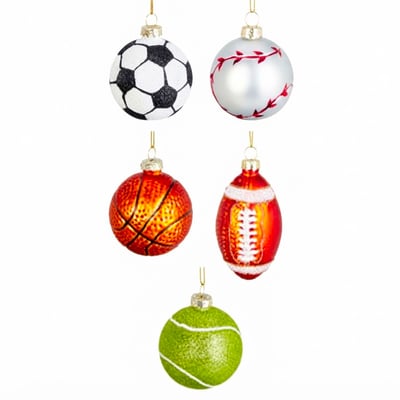 Set de 5 boules de Noël balles de sport verre laqué 6cm WADIGA