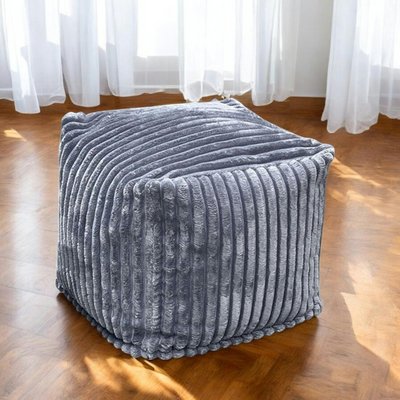 Pouf carré velours grosses côtes gris VISBY PIER IMPORT