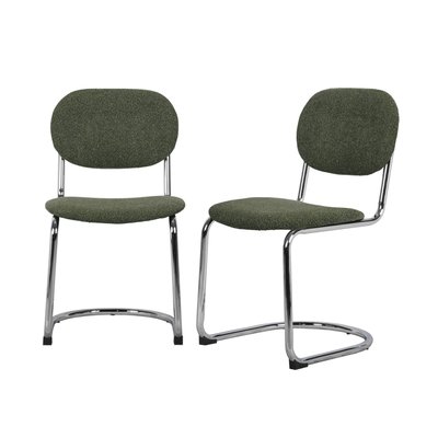 Chaise cantilever arrondie métal, bouclette texturée et pieds chromés (lot de 2) MALOA SWEEEK