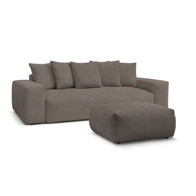 Canapé droit convertible 4 places en velours côtelé avec pouf, VOLTAIRE BOBOCHIC