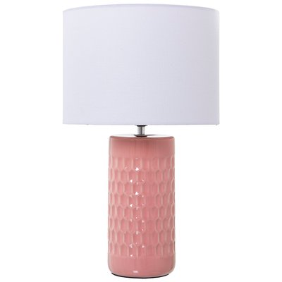 Lampe à poser en céramique rose et abat-jour beige 25x25x42cm WADIGA