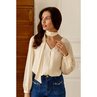 Blouse manches longues col v uni BIANCA LA PETITE ETOILE