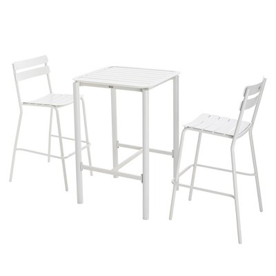 Table haute de terrasse carrée et 2 chaises en aluminium, ALMADA OVIALA