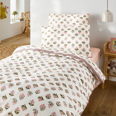 Vandi Ecru Floral Print Washed Cotton Child's Duvet Cover LA REDOUTE INTERIEURS