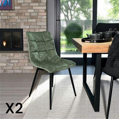 Chaise en velours vert motif damier (lot de 2) PALERME PIER IMPORT