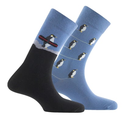 Lot de 2 mi-chaussettes fantaisie Pingouin sur la banquise et all over en Coton KINDY
