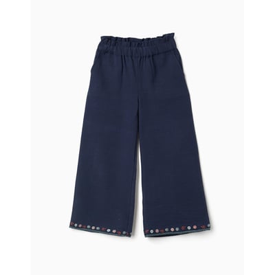 Pantalon en coton à jambe large avec fleurs brodées ZIPPY