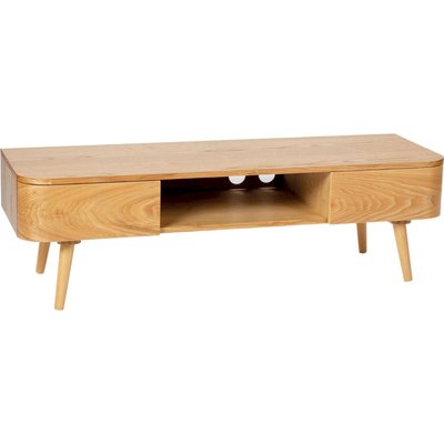 Meuble TV bois effet naturel avec tiroirs et finition vernie RECOLLECTION