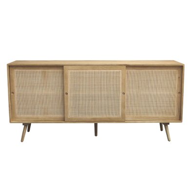 Buffet en bois manguier massif et cannage rotin 3 portes coulissantes L180 cm ACANGE MILIBOO