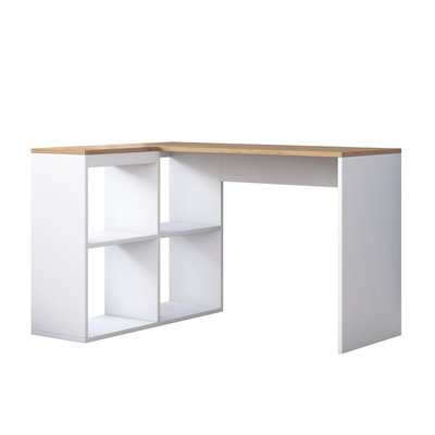 Bureau d'angle décor chêne et blanc L120 cm - CASSIE CALICOSY