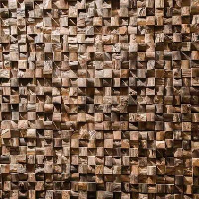 Parement mosaïque en teck naturel carré recyclé 20cm x 55cm WANDA COLLECTION