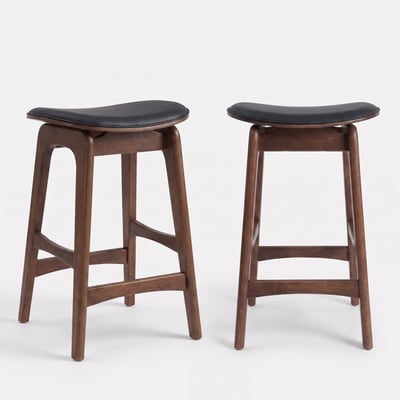 Lot de 2 tabourets pour îlot central 65,5 cm en bois et similicuir - JUDE MAISON PAVANE