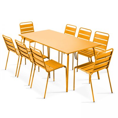 Salon de jardin table et 8 chaises en acier thermolaqué, PALAVAS OVIALA
