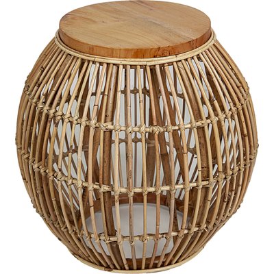 table dappoint en rotin naturel avec plateau bois élégant RECOLLECTION