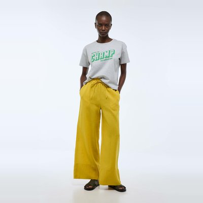 Pantalon large à taille élastiquée en lin MONOPRIX