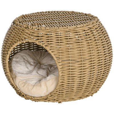 Panier chat lit chat style cosy résine aspect rotin beige PAWHUT