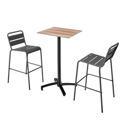 Table haute en HPL inclinable et 2 chaises hautes en métal, OPERA OVIALA