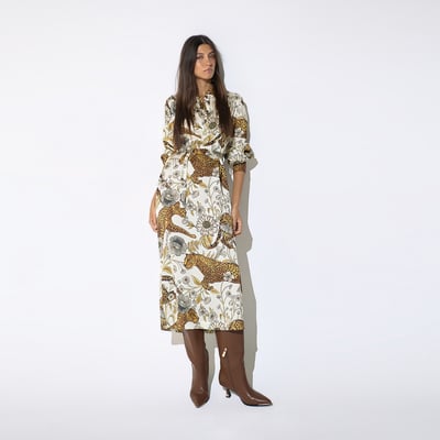 Robe longue imprimé léopard et floral à  ceinture LOLA CASADEMUNT