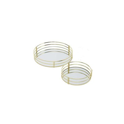 Set de 2 Plateaux Ronds en Métal Doré et Miroirs WADIGA