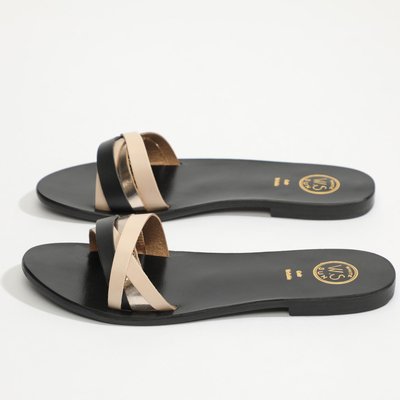 Mules Senecio Beige, Noir Et Or WHITESUN