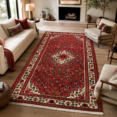 Tapis d'orient, motif oriental noué main en laine, HAMADAN 13 UN AMOUR DE TAPIS