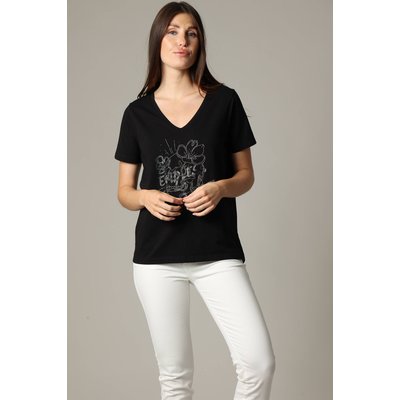 T-shirt femme motif rock à manches courtes et au col V en coton SELLAH DEELUXE