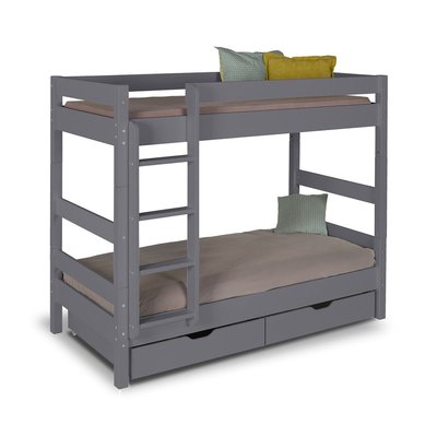 Pack lit superposé séparable avec tiroirs et 2 matelas Bois massif  AARON AKITEN RETAIL