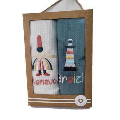 Lot de 2 torchons Bigouden et phare EDEN