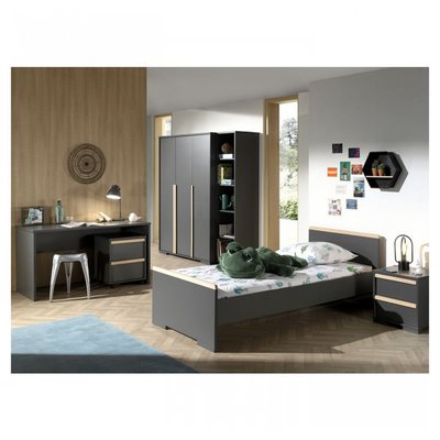 LONDON Lit + Chevet + Armoire portes + Bureau + Caisson de bureau + Bibliothèque VIPACK