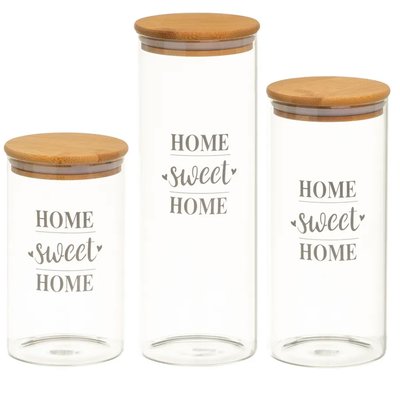 Set de 3 bocaux en verre avec bouchon bambou home sweet home WADIGA
