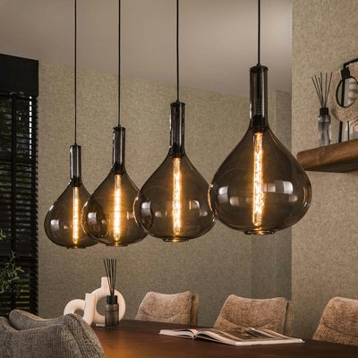 Suspension en verre fumé forme goutte 4 lampes NOVA PIER IMPORT