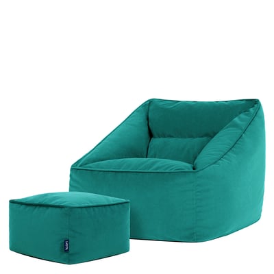 Pouf fauteuil salon et son repose-pied carré en velours mat Oeko-Tex® - NATALIA ICON