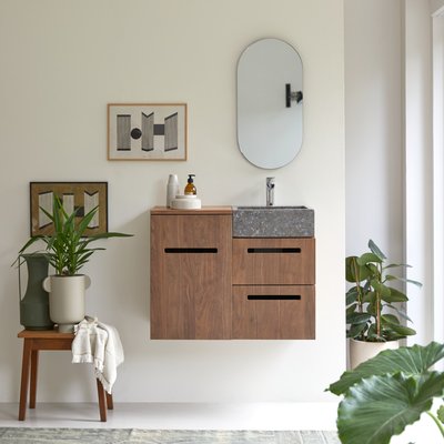 Meuble salle de bain en noyer massif et marbre 85 cm LINE TIKAMOON