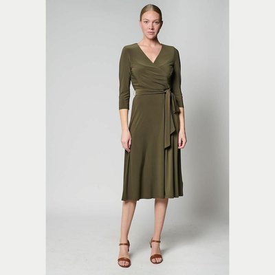 Vestido modelo envelope, comprimento midi, 3/4, mangas 3/4 LAUREN RALPH LAUREN