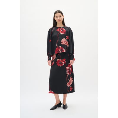 Jupe Noire Brodée Fleurie EAST Coton Taille 16 - Occasion Très Bon état - Style Bohème