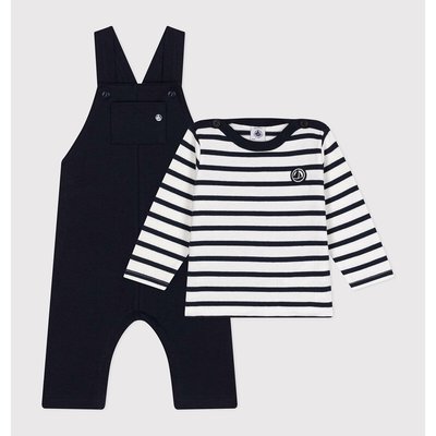 Conjunto de 2 peças, jardineiras + camisola estilo marinheiro PETIT BATEAU