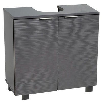 Meuble salle de bain sous lavabo en bois gris 2 portes 60x30x60cm WADIGA