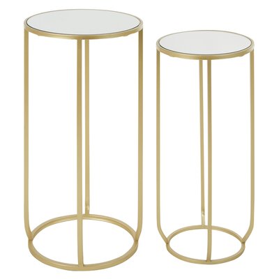 Set of 2 Mirrored Side Tables with a Champagne Finish Metal Frame SO'HOME