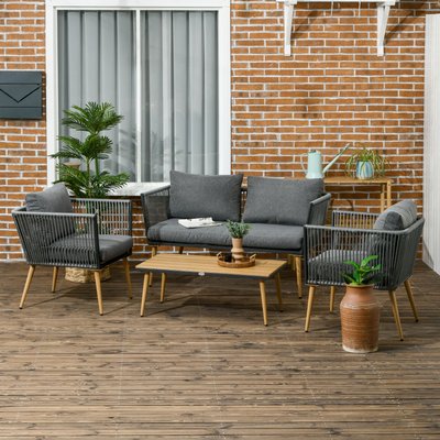 Salon de jardin 4 places 4 pièces design scandinave résine OUTSUNNY