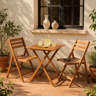 Ensemble table de jardin pliable + 2 chaises en acacia Fidgi CEMONJARDIN