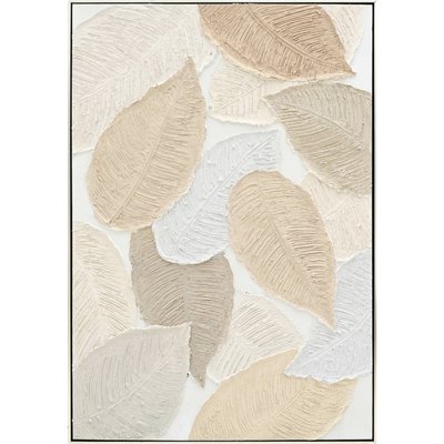 tableau abstrait feuilles en relief tons terre décoration murale RECOLLECTION