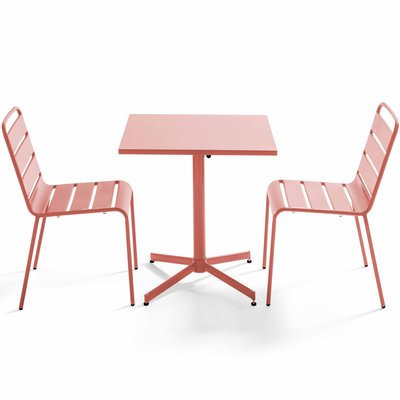 Salon de jardin table carrée et 2 chaises en métal, PALAVAS OVIALA