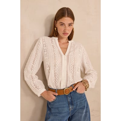 Blouse brodée à manches longues en coton MAGUY Maison 123