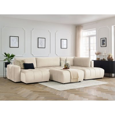 Canapé panoramique convertible 6 places en velours avec pouf, ARSENE BOBOCHIC