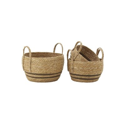 Cache-pots en jonc naturel et coton brun Boule AUBRY GASPARD