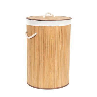 Panier à linge rond en bambou avec couvercle et tissu intérieur Alba COMPACTOR