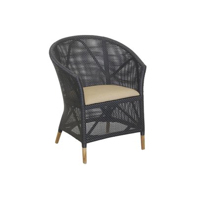 Fauteuil en résine noire et teck + coussin extérieur AUBRY GASPARD