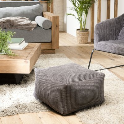 Pouf carré en velours côtelé gris anthracite TIM PIER IMPORT
